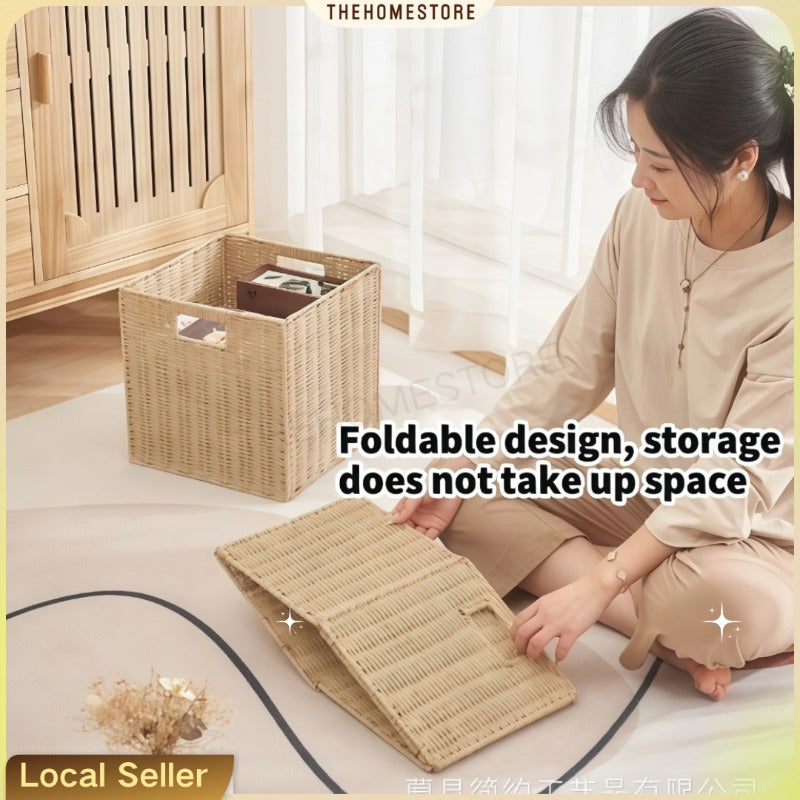 Foldable Handwoven Rattan Storage Basket