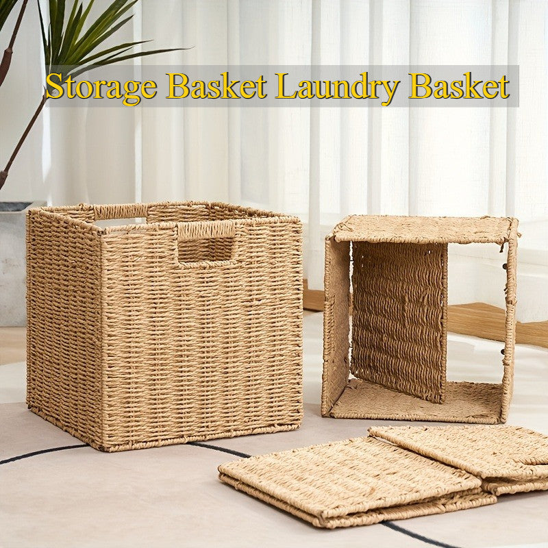 Foldable Rattan Laundry Clothing Storage Basket