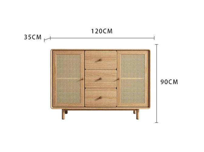 Solid Wood Rattan Woven TV Side Cabinet