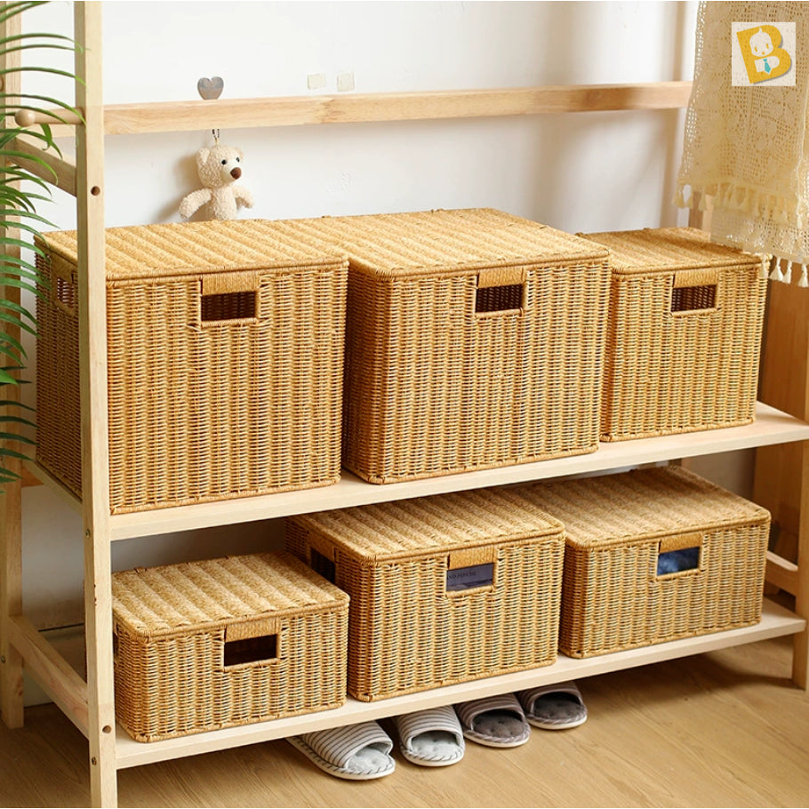BabyBoss Lidded PP Imitation Rattan Storage Basket