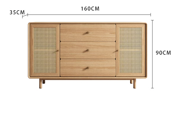 Solid Wood Rattan Woven TV Side Cabinet