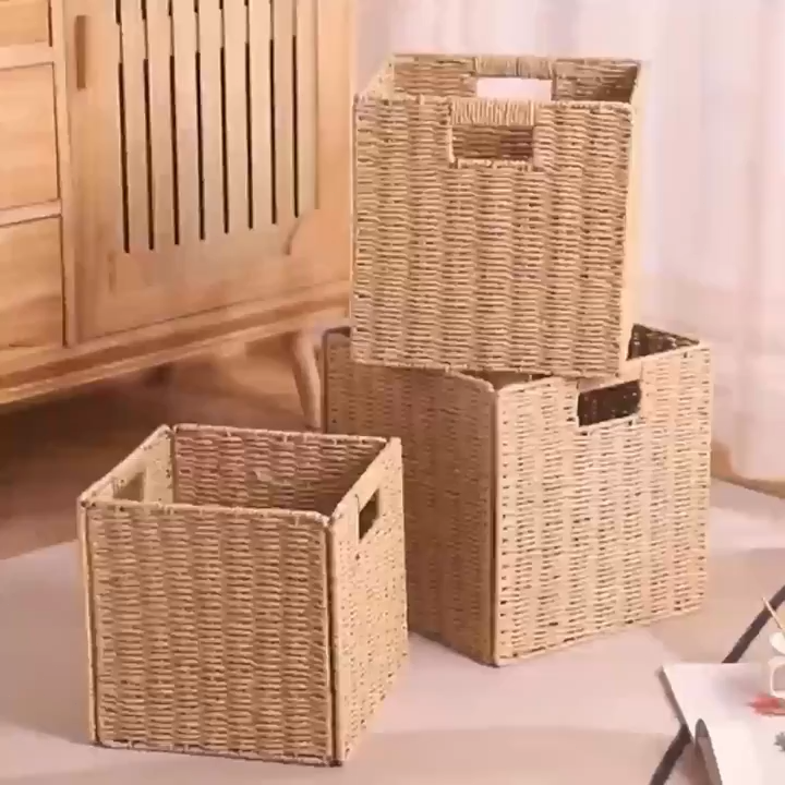 Foldable Rattan Laundry Clothing Storage Basket