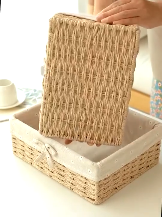Handwoven Rattan Desktop Cosmetic Storage Basket