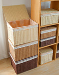 Large Lidded Rattan Storage Basket Box