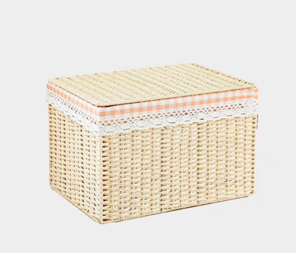 Large Lidded Rattan Storage Basket Box