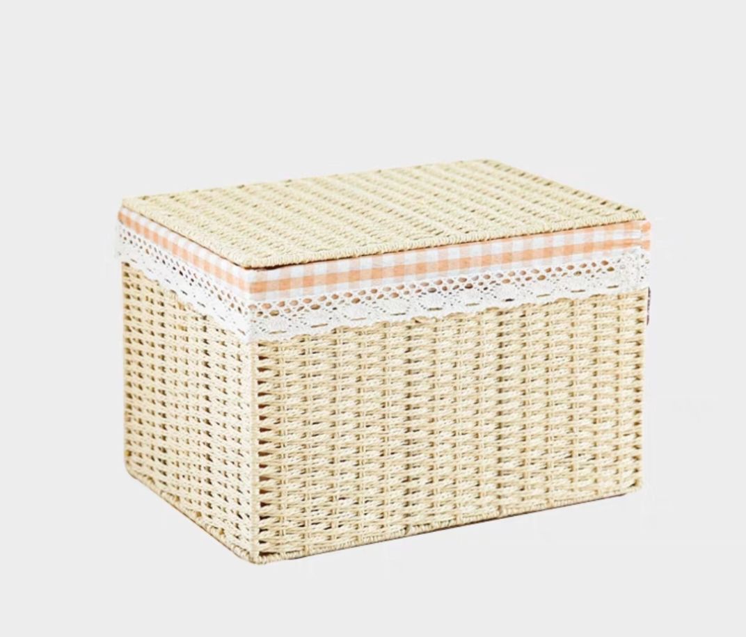 Large Lidded Rattan Storage Basket Box
