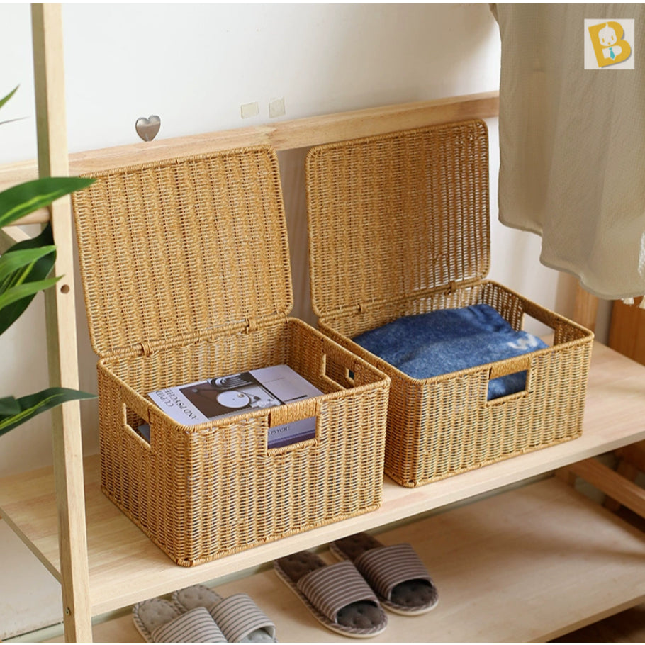 BabyBoss Lidded PP Imitation Rattan Storage Basket