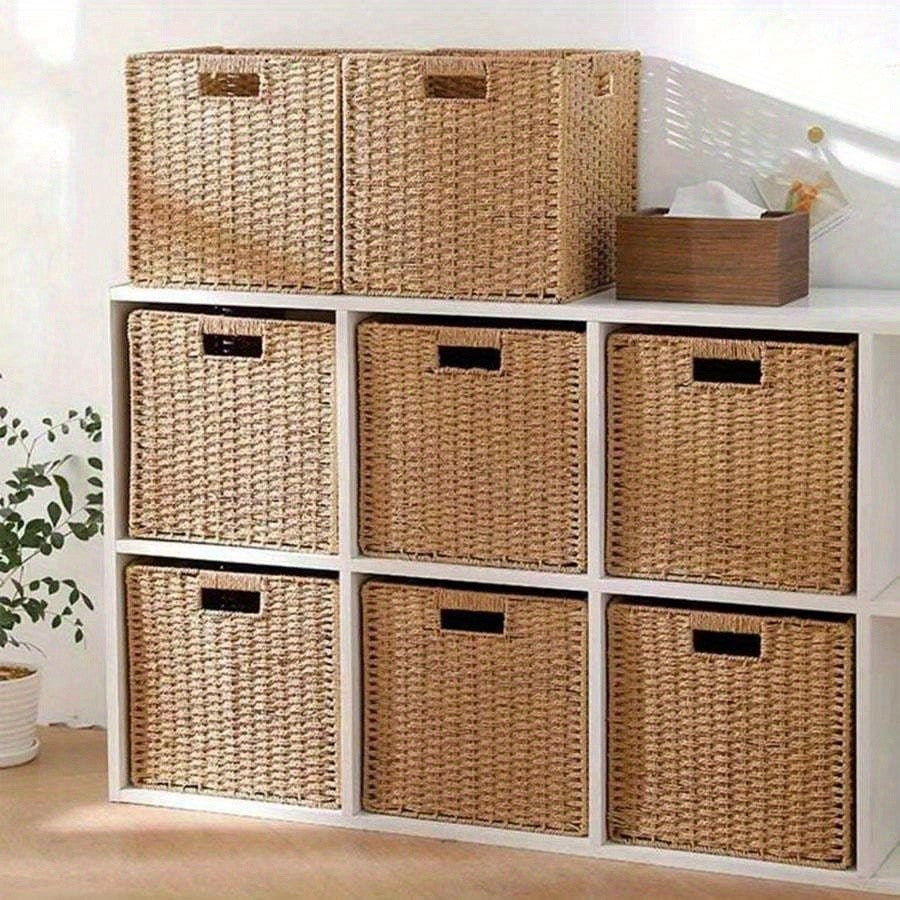 Foldable Rattan Laundry Clothing Storage Basket
