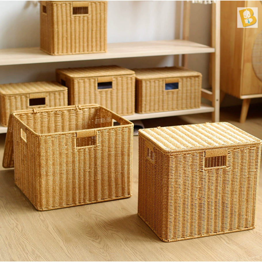 BabyBoss Lidded PP Imitation Rattan Storage Basket