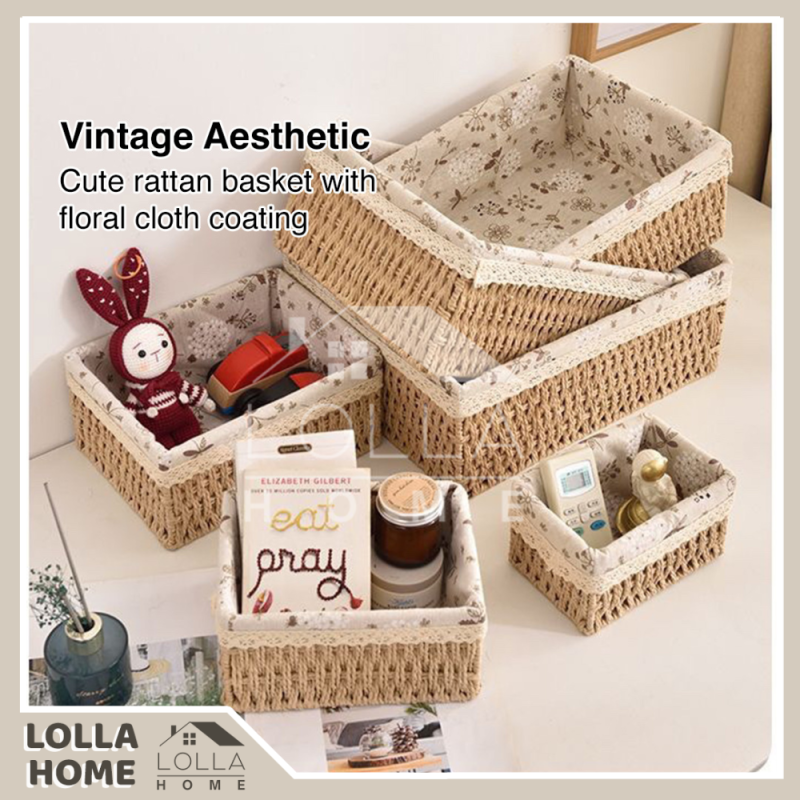 Lidded Fabric Rattan Storage Organizer Box
