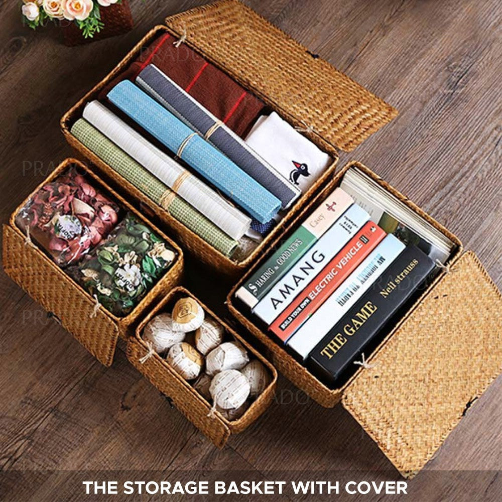 PRADO Lidded Seagrass Rattan Storage Hamper