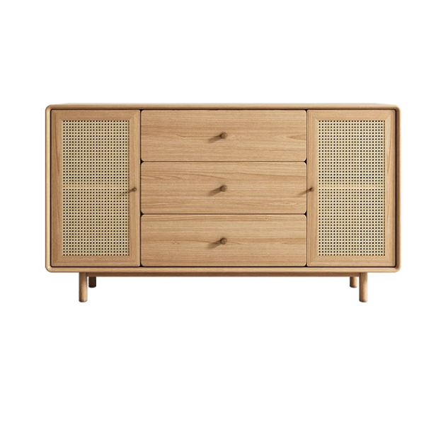 Solid Wood Rattan Woven TV Side Cabinet