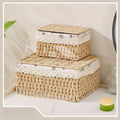 Lidded Fabric Rattan Storage Organizer Box