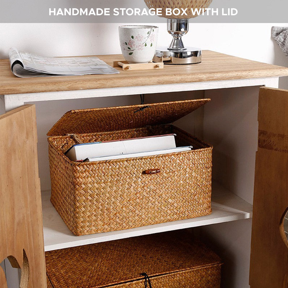 AKIRO HOME Lidded Seagrass Rattan Storage Hamper