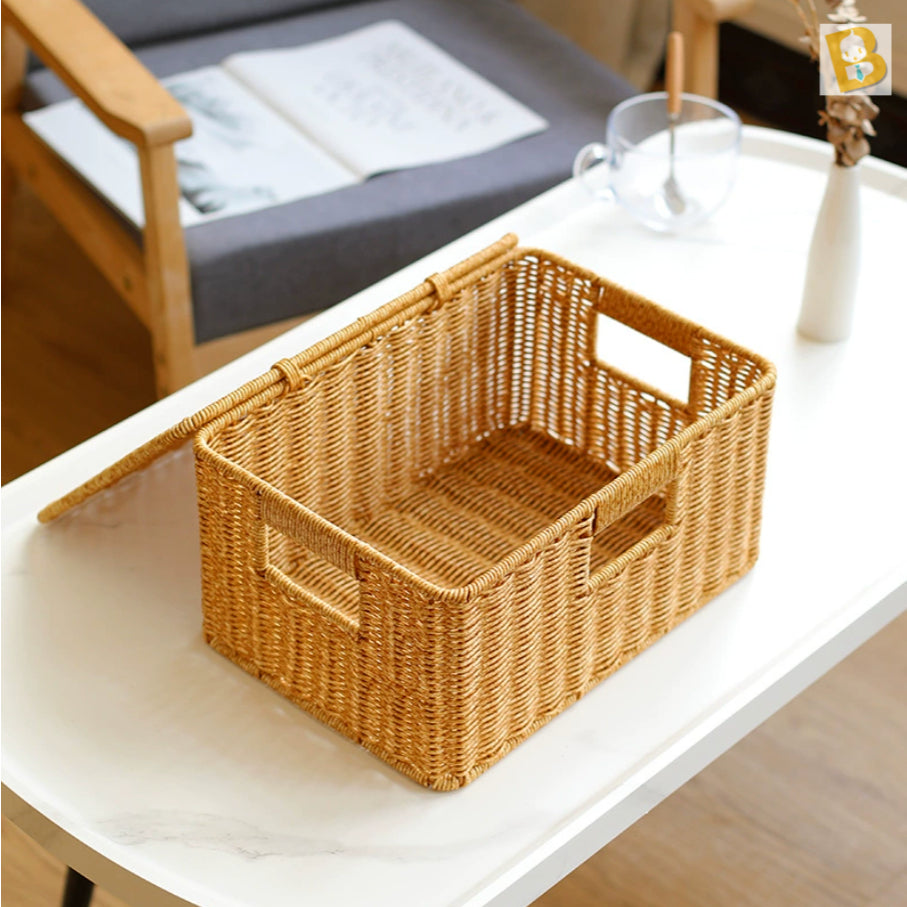 BabyBoss Lidded PP Imitation Rattan Storage Basket