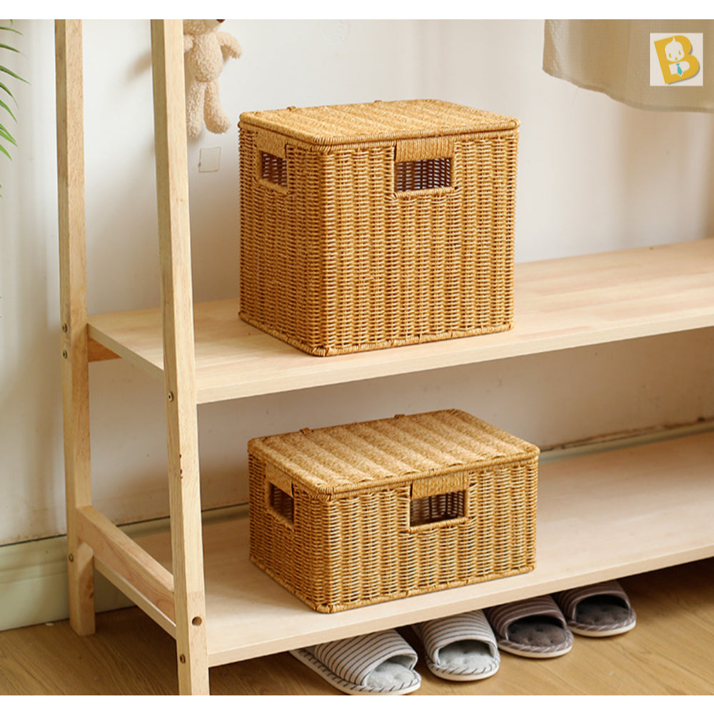 BabyBoss Lidded PP Imitation Rattan Storage Basket